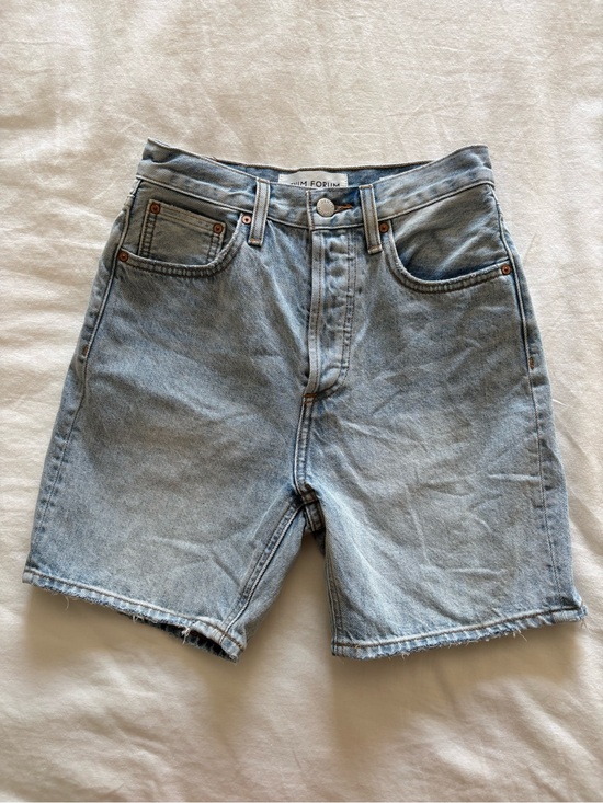 Denim Forum Pants - Aritzia Denim Forum The Joni Loose Long Denim Shorts Light Blue 23